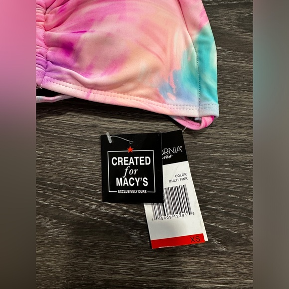 NWT California Waves Pink Cinch-Front Strappy Bikini Top - Picture 4 of 7